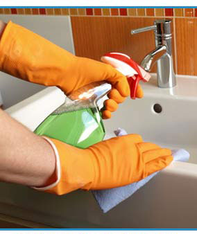 sink cleaning with gloves