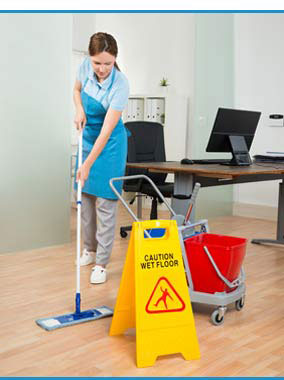 office cleaner cleaning a floor